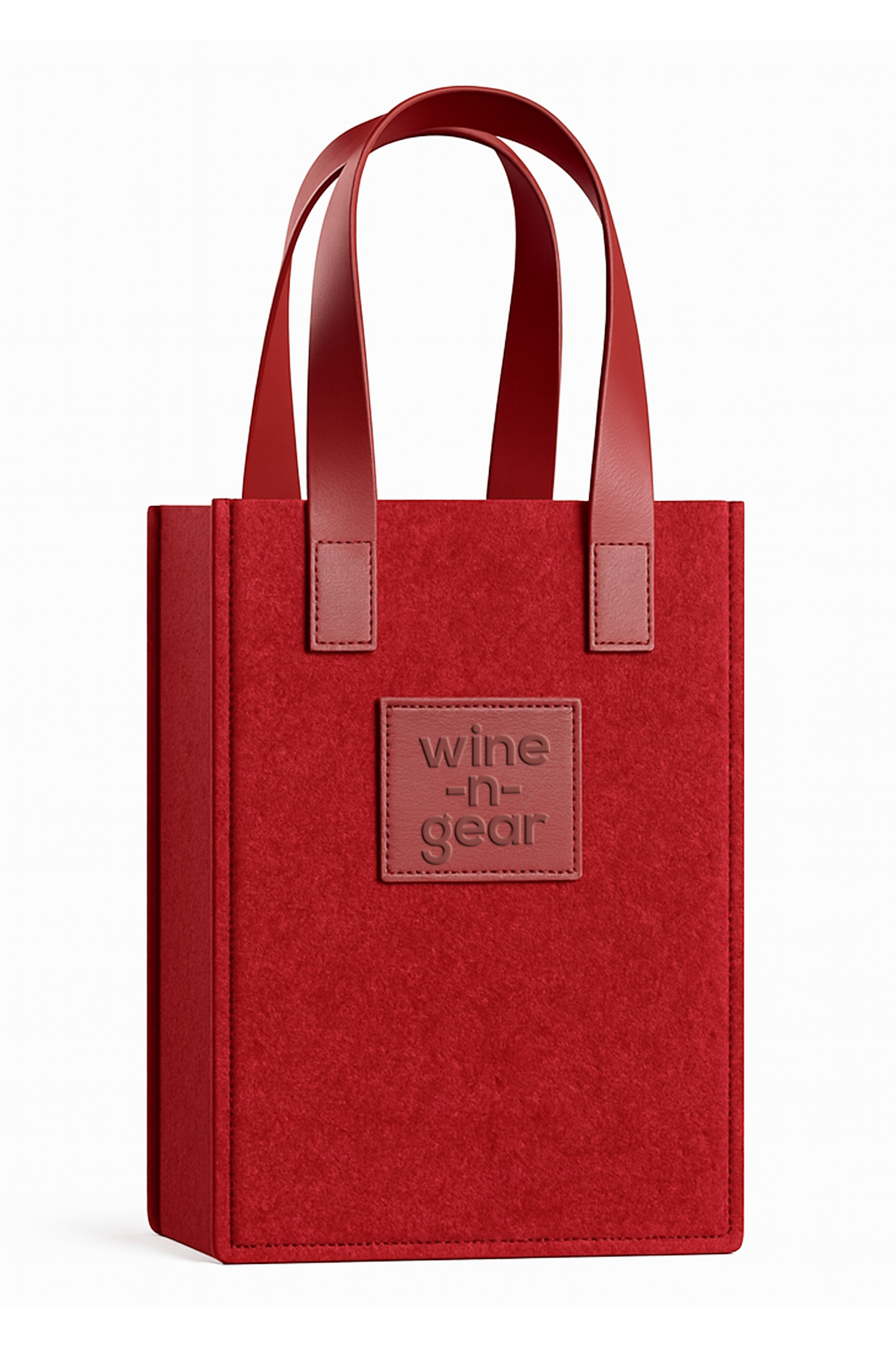 Red wine tote bag with 'wine-n-gear' logo on a white background